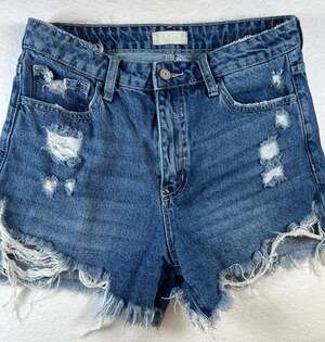 Altar'd State Vervet High-Rise Distressed Raw Hem Denim Shorts Boho-Chic